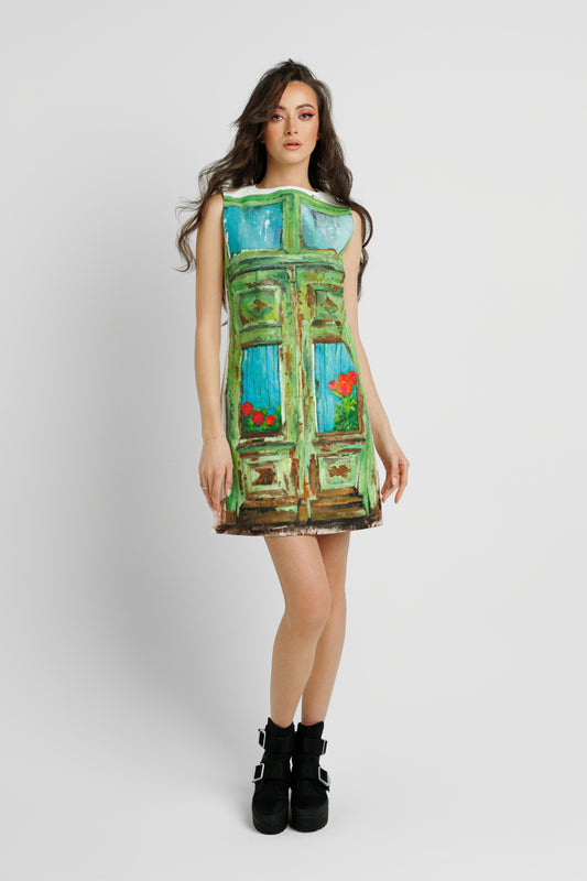SLEEVELESS A-LINE DRESS IN PAINTED COTTON image 1