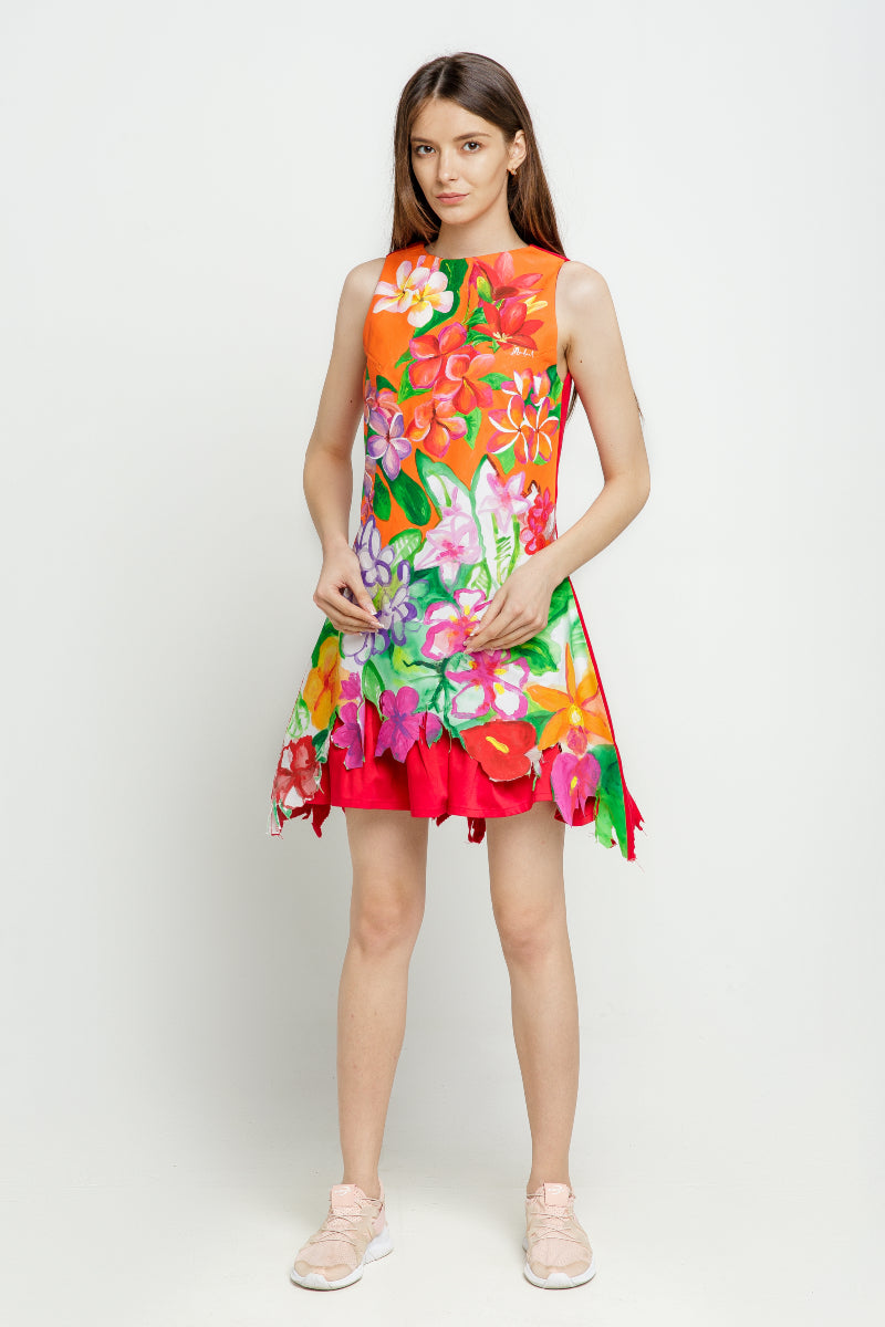 DRESS WITH RUFFLE IN PAINTED COTTON (Copy) image 0