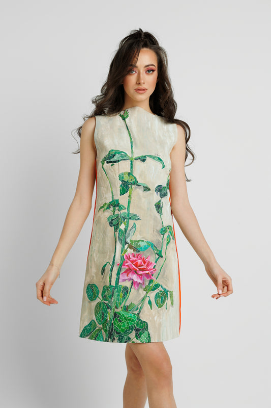 SLEEVELESS DRESS IN HAND PAINTED COTTON image 0