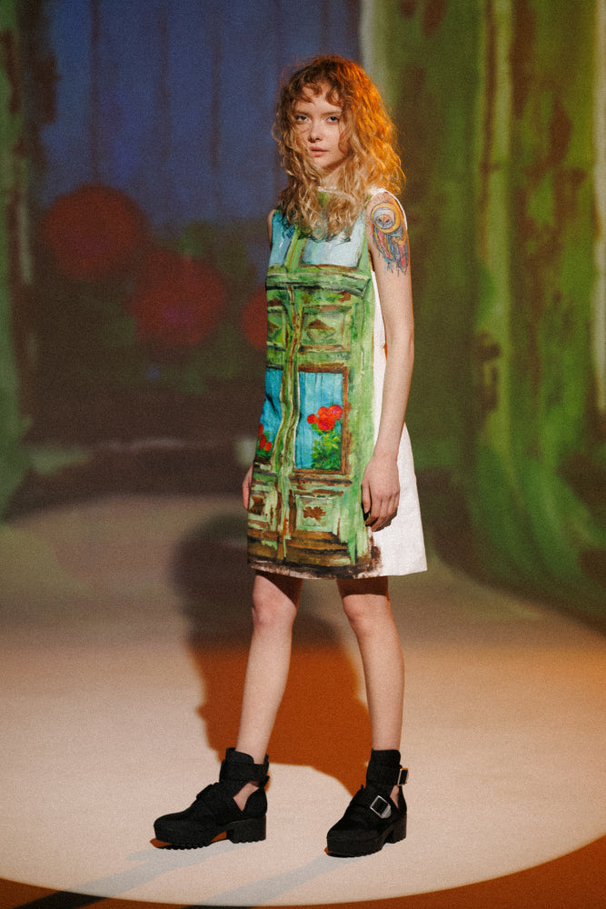 SLEEVELESS A-LINE DRESS IN PAINTED COTTON image 2