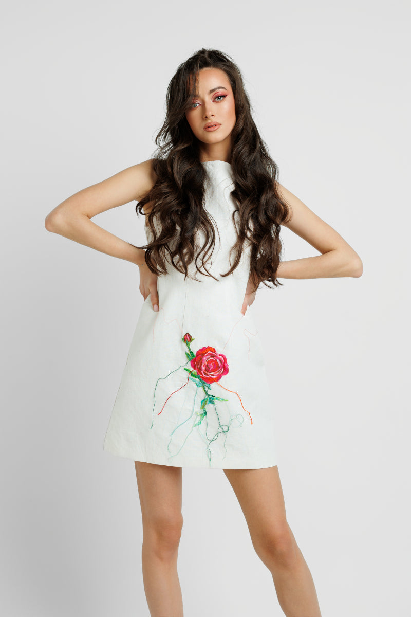 SLEEVELESS DRESS IN WHITE COTTON image 0
