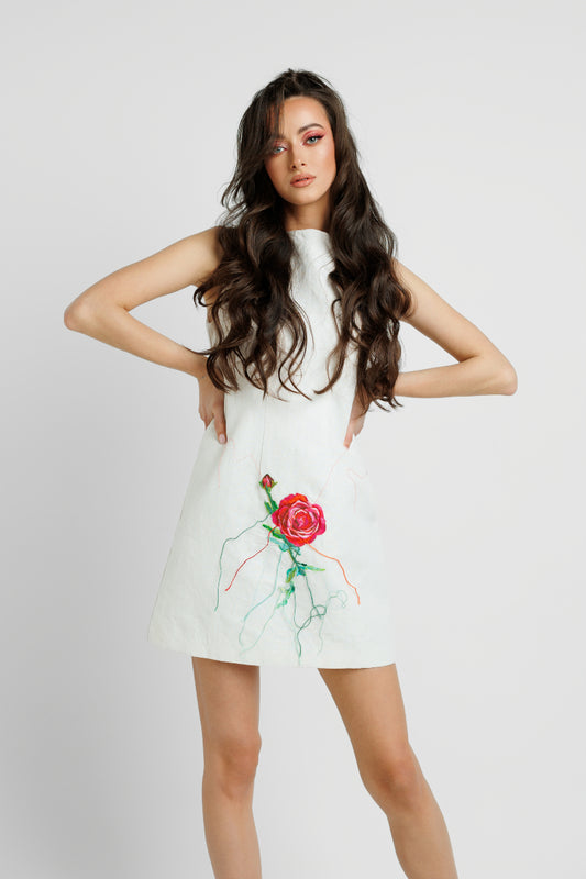 SLEEVELESS DRESS IN WHITE COTTON image 1