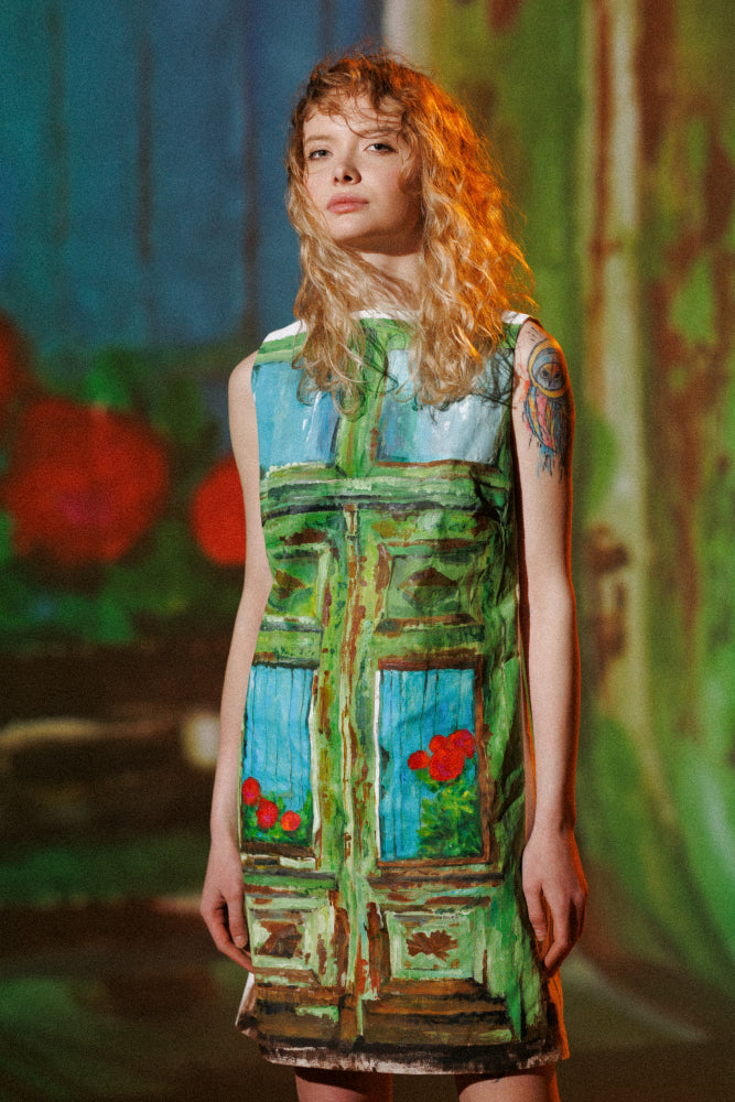 SLEEVELESS A-LINE DRESS IN PAINTED COTTON image 4