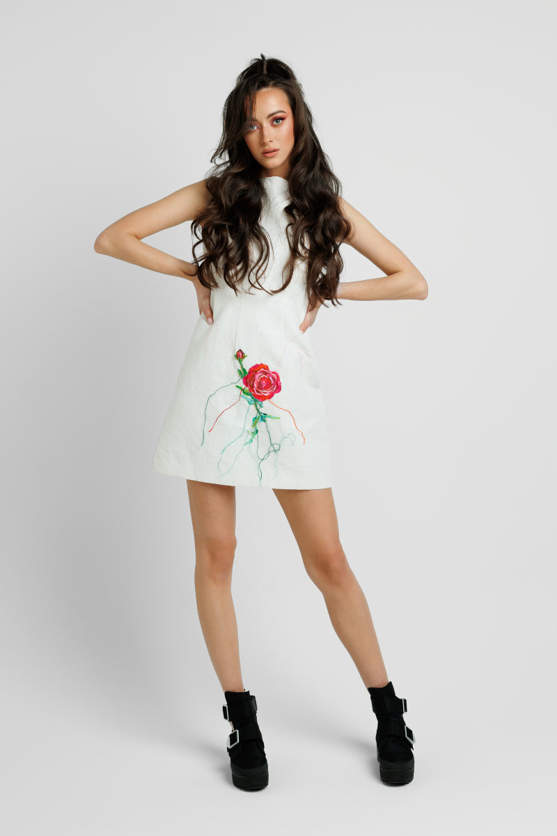 SLEEVELESS DRESS IN WHITE COTTON image 2